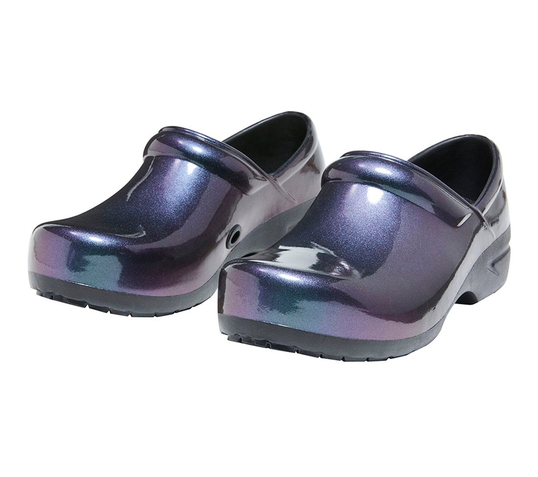 Iridescent clogs hotsell
